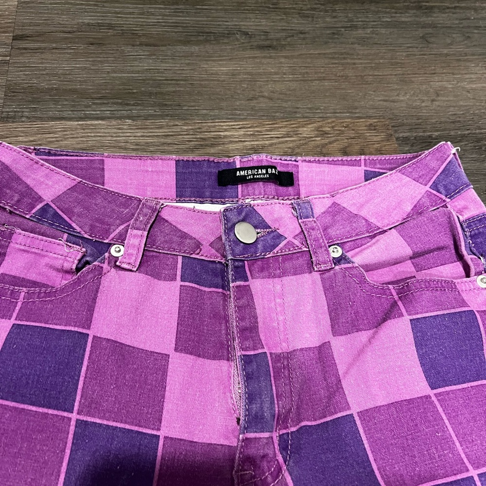 Purple Checkered Extreme Flare Pants - Picture 2 of 4